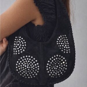 Silence + Noise Black Suede Studded Hobo Bag